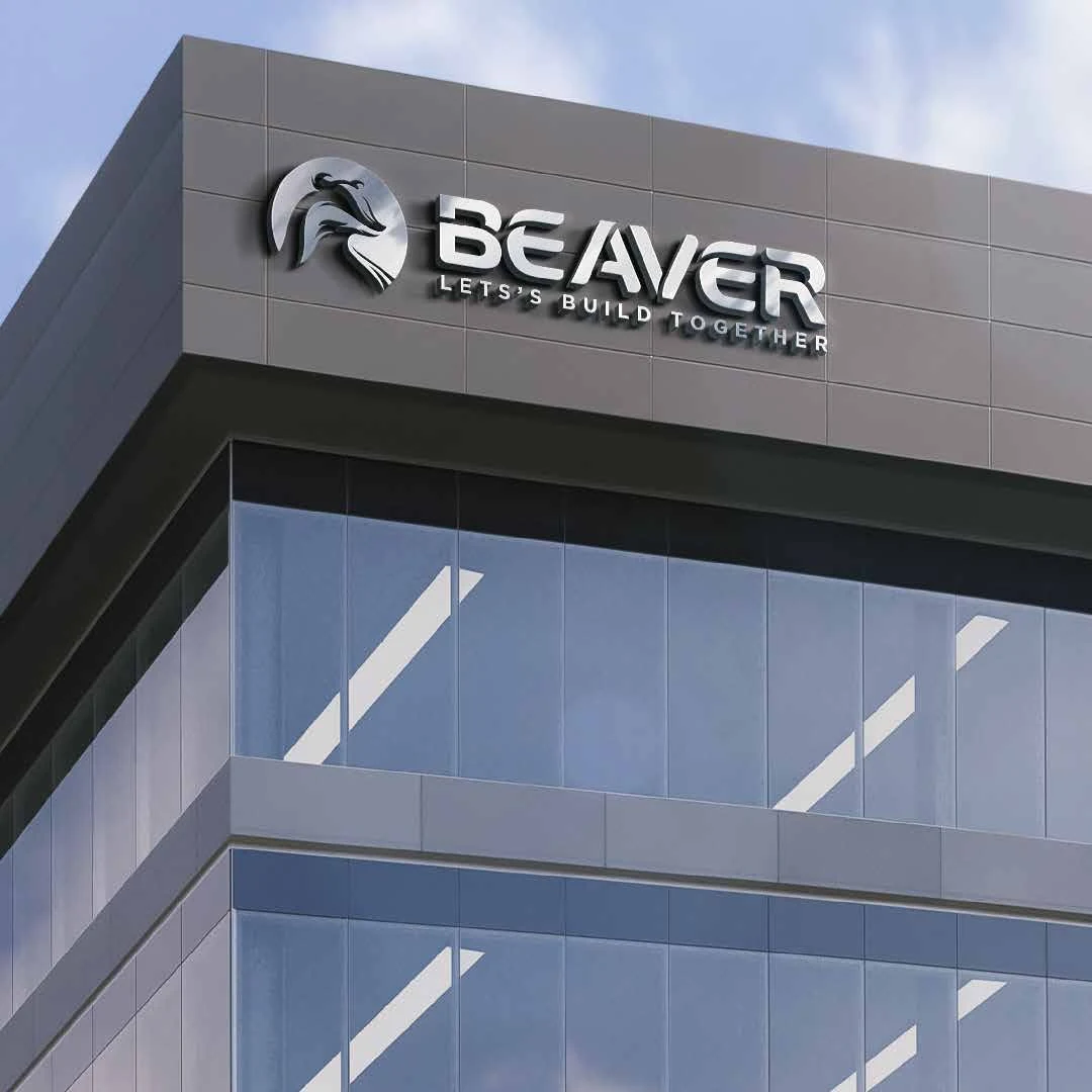Beaver sign integrated into a storefront facade, presentation visual.